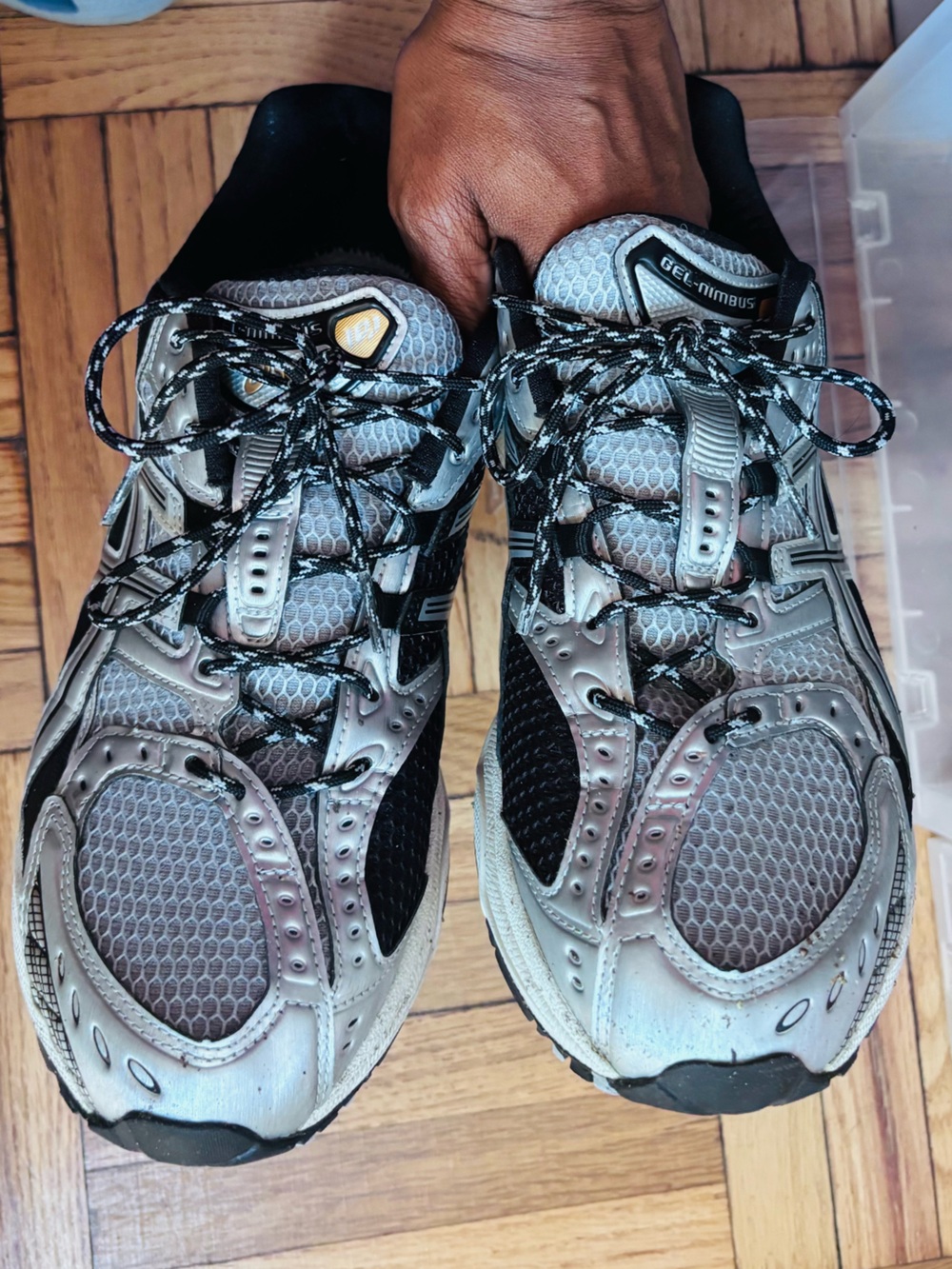 Asics Silver and Black Gel-Nimbus Running Shoes